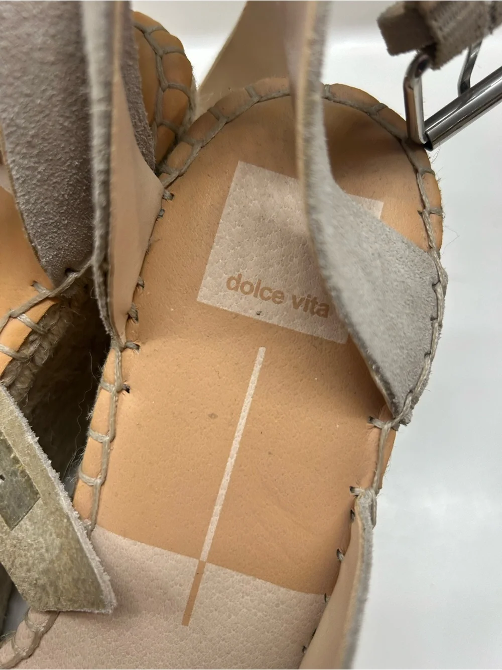 New Dolce Vita Shayla Taupe Suede Espadrille Wedge Sandals with Ankle Strap